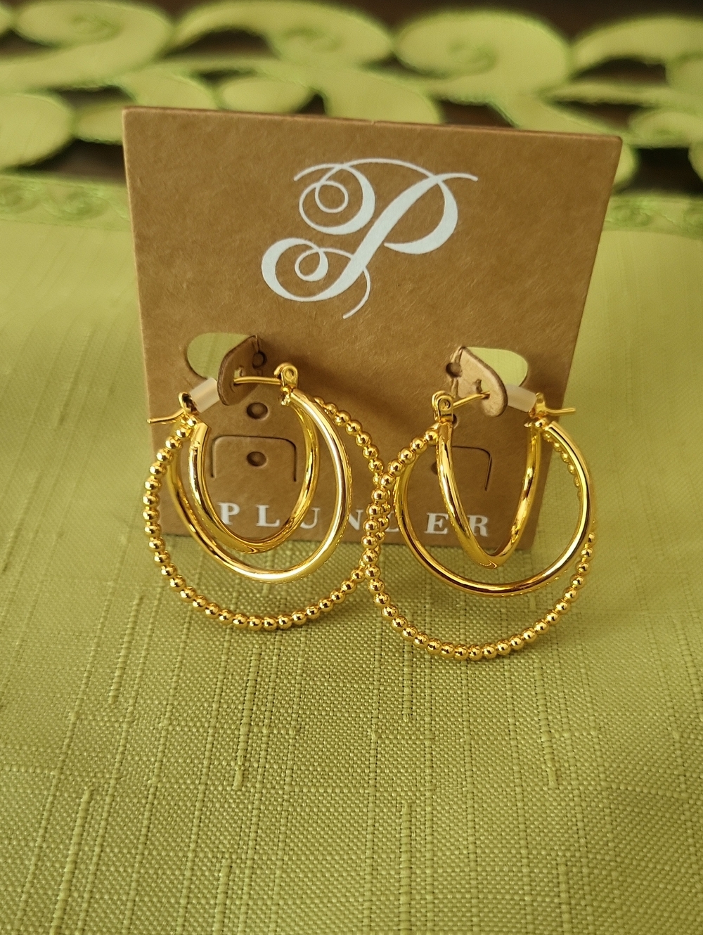 Plunder Gold & Stainless Steel Triple Hoop Earrings